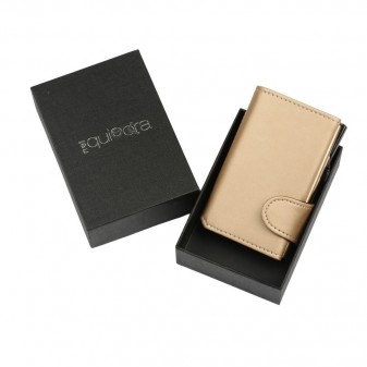 Portafoglio EasyCard color oro in ecopelle abbinato a confezione regalo rigida nera con logo NelQuieOra