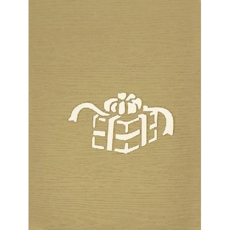 Immagine biglietto chiuso: Copertina del biglietto origami Pacco Regalo con fiocco intagliato