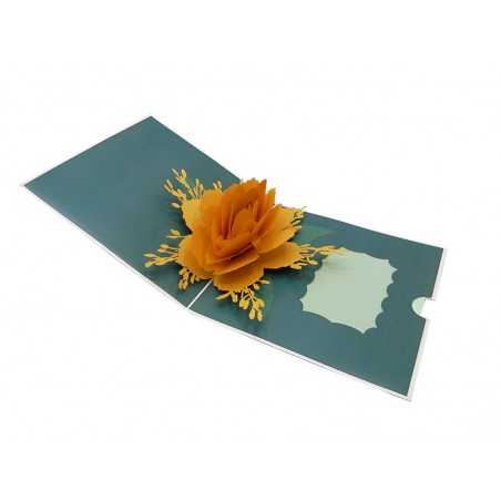 Biglietto auguri pop-up rosa dorata tridimensionale su sfondo verde