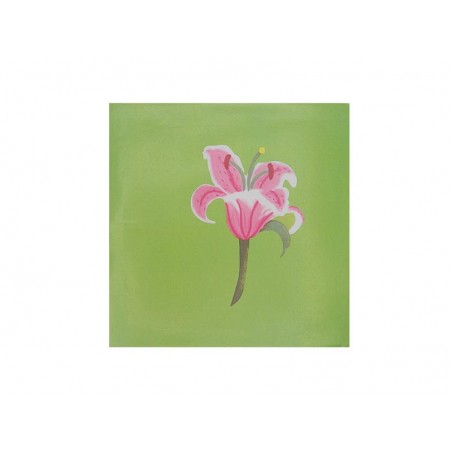 Copertina biglietto con fiore rosa stilizzato su sfondo verde