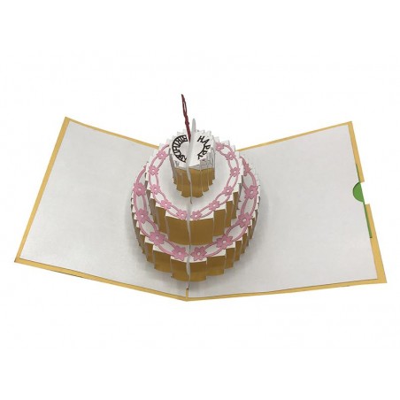 Biglietto Origami Torta di Compleanno aperto con torta 3D a tre piani