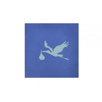 Copertina blu con silhouette di cicogna in volo con pacco regalo