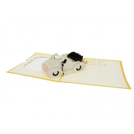 Biglietto Origami 3D Automobile degli Sposi aperto con pop-up