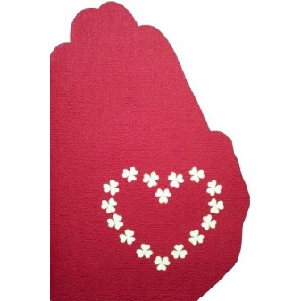 Copertina rossa Biglietto Cuore con sagoma mani e decorazione floreale bianca