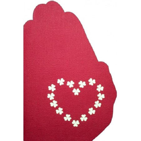 Copertina rossa Biglietto Cuore con sagoma mani e decorazione floreale bianca