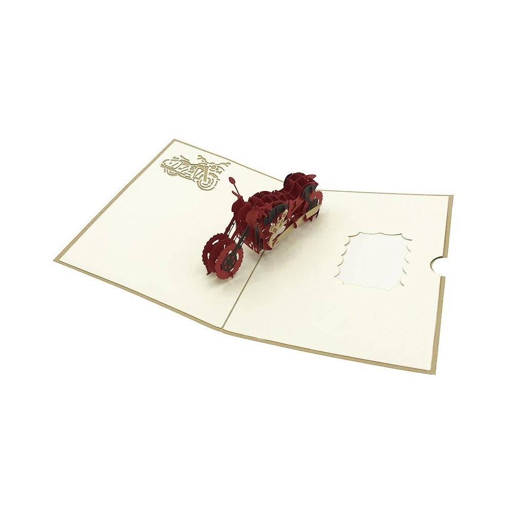 Biglietto auguri pop-up moto rossa tridimensionale in carta artigianale