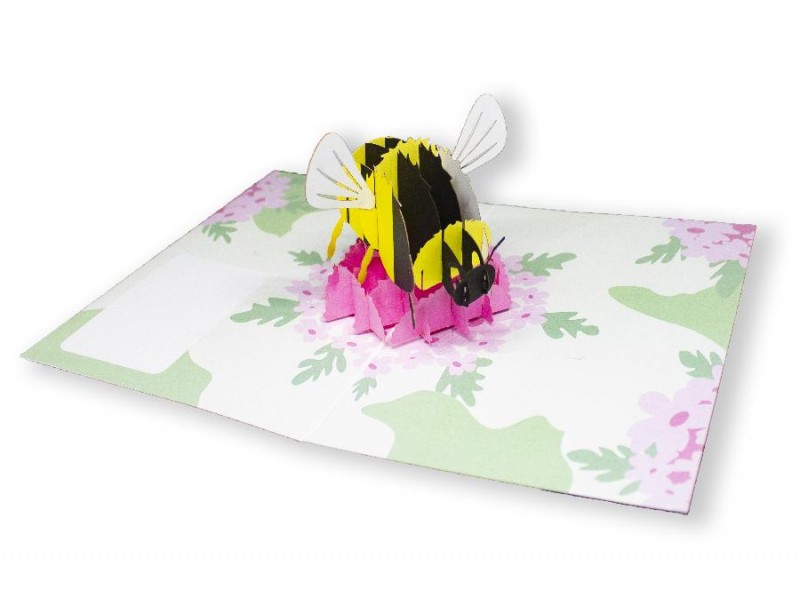 Biglietto auguri generico ape su fiore rosa pop-up origami
