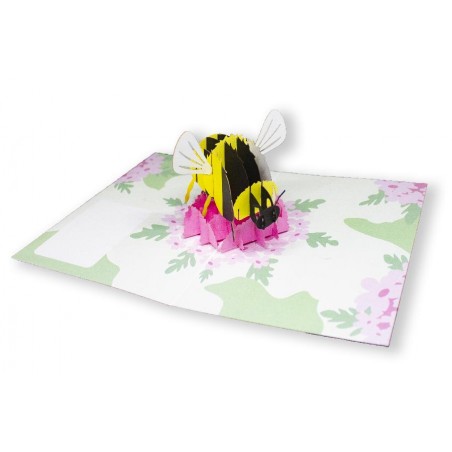 Biglietto auguri generico ape su fiore rosa pop-up origami