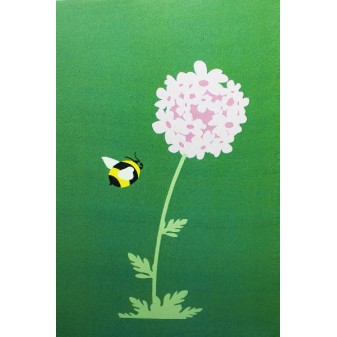 Copertina biglietto con ape e fiore rosa su sfondo verde