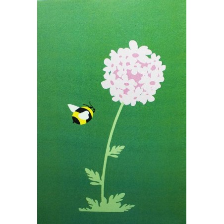 Copertina biglietto con ape e fiore rosa su sfondo verde
