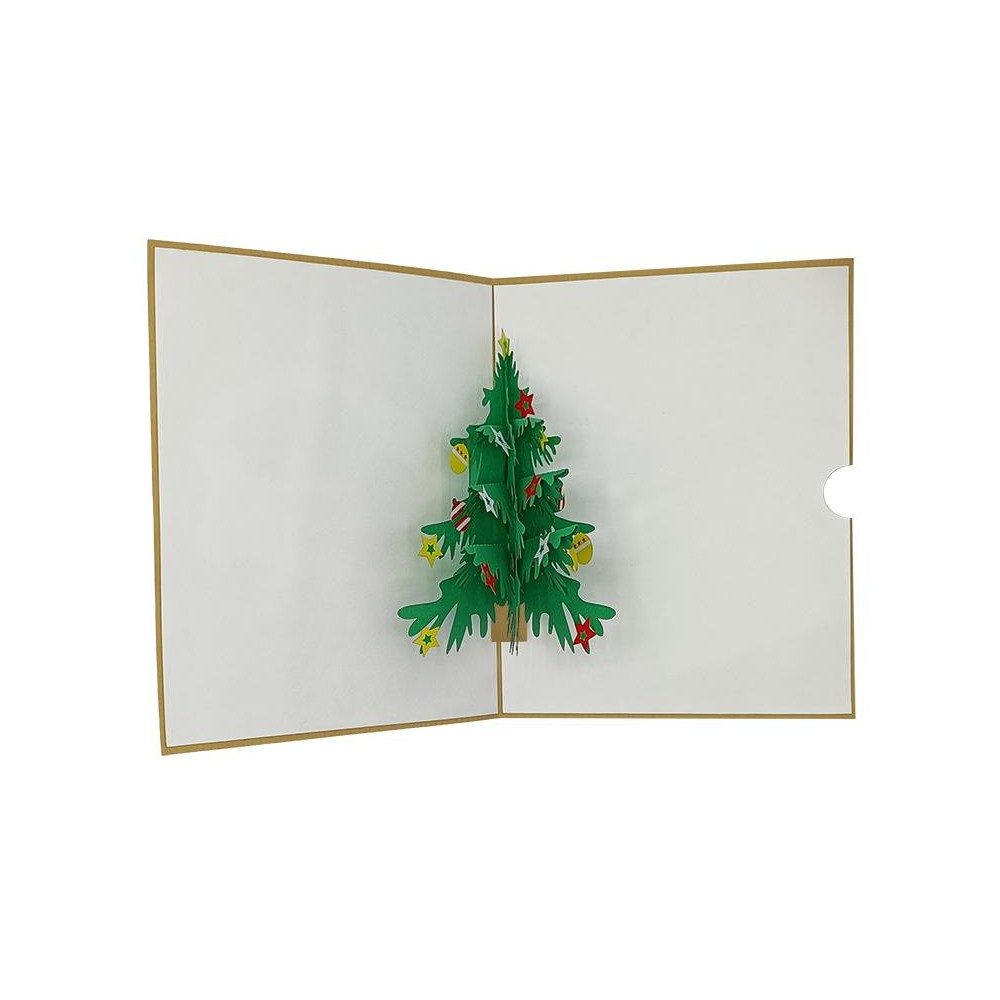 Biglietto pop-up 3D Albero di Natale decorato aperto
