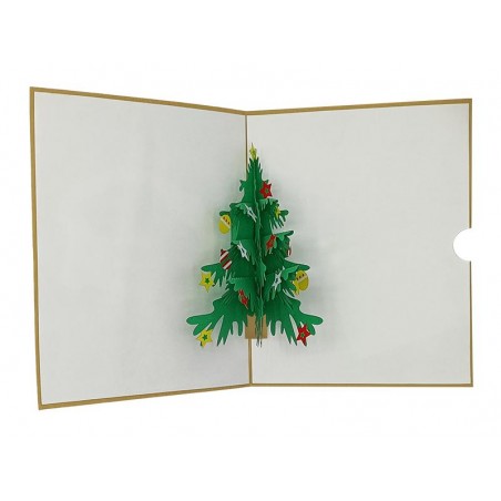 Biglietto pop-up 3D Albero di Natale decorato aperto