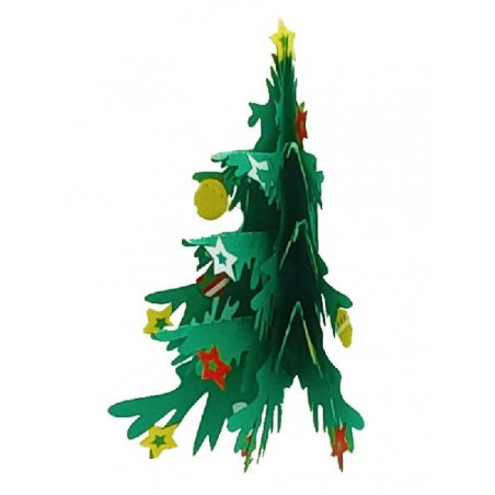 Dettaglio albero pop-up 3D con ornamenti natalizi