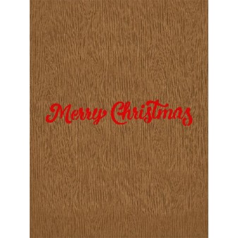 Copertina biglietto effetto legno con scritta Merry Christmas rossa