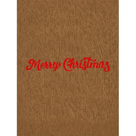Copertina biglietto effetto legno con scritta Merry Christmas rossa