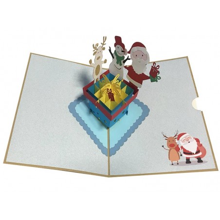Biglietto Pop-up di Natale 3D con Babbo Natale, pupazzo di neve e renna in regalo