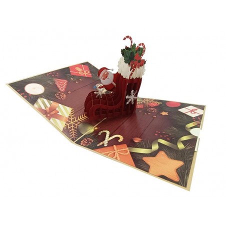 Scena interna tridimensionale con calza natalizia pop-up e dolcetti