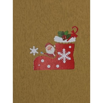 Copertina biglietto di Natale con illustrazione calza rossa e Babbo sorridente