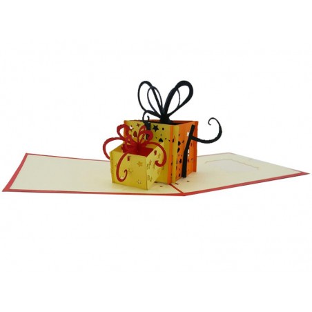 Biglietto Origami Pacchetti Colorati 3D aperto con pacchi regalo a rilievo