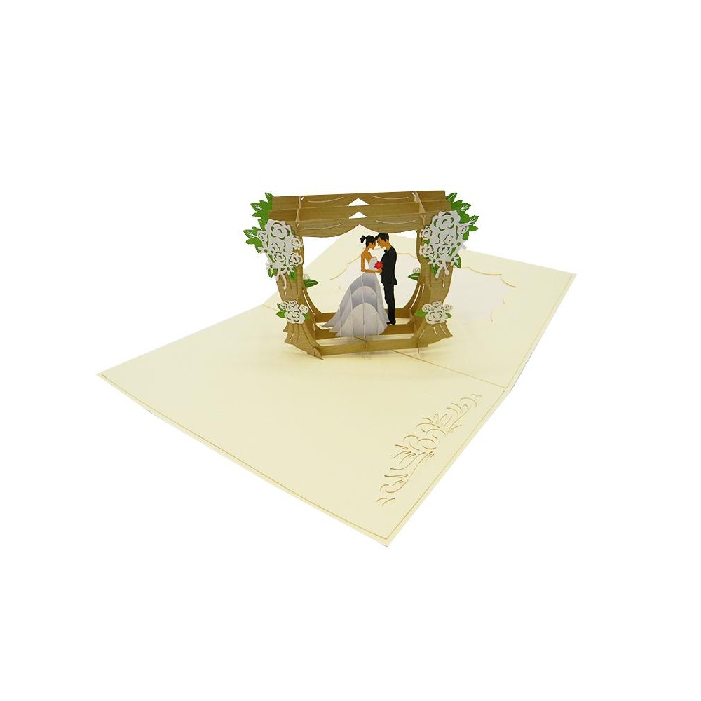 Biglietto Auguri Matrimonio con cornice sposi in pop-up 3D e fiori