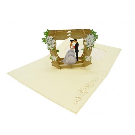 Biglietto Auguri Matrimonio con cornice sposi in pop-up 3D e fiori