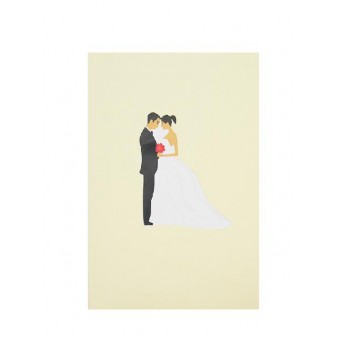 Copertina biglietto matrimonio con coppia stilizzata su fondo avorio