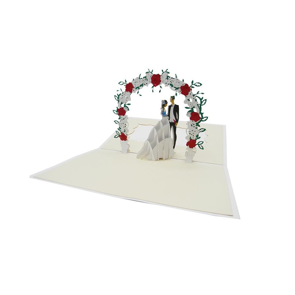 Biglietto Auguri Matrimonio con sposi sotto arco floreale 3D in rilievo