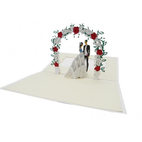 Biglietto Auguri Matrimonio con sposi sotto arco floreale 3D in rilievo