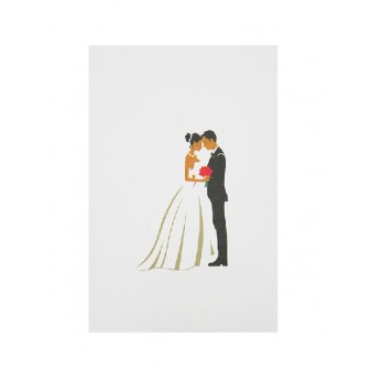 Copertina biglietto matrimonio con sposi stilizzati su sfondo avorio