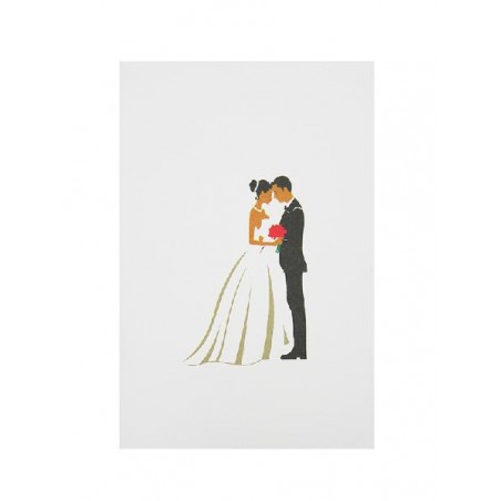 Copertina biglietto matrimonio con sposi stilizzati su sfondo avorio