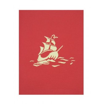 Copertina biglietto rosso con veliero intagliato color avorio