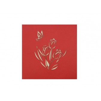 Copertina rossa con incisione laser di tulipani e farfalla