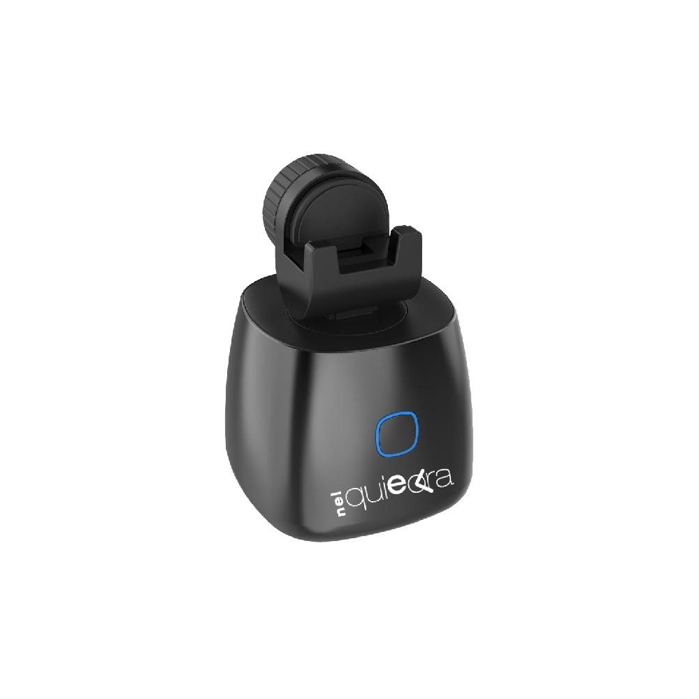 Supporto selfie motorizzato nero NelQuieOra con pulsante frontale e supporto smartphone integrato
