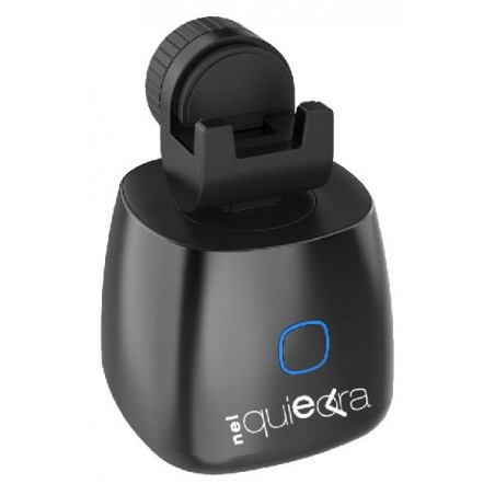 Supporto selfie motorizzato nero NelQuieOra con pulsante frontale e supporto smartphone integrato