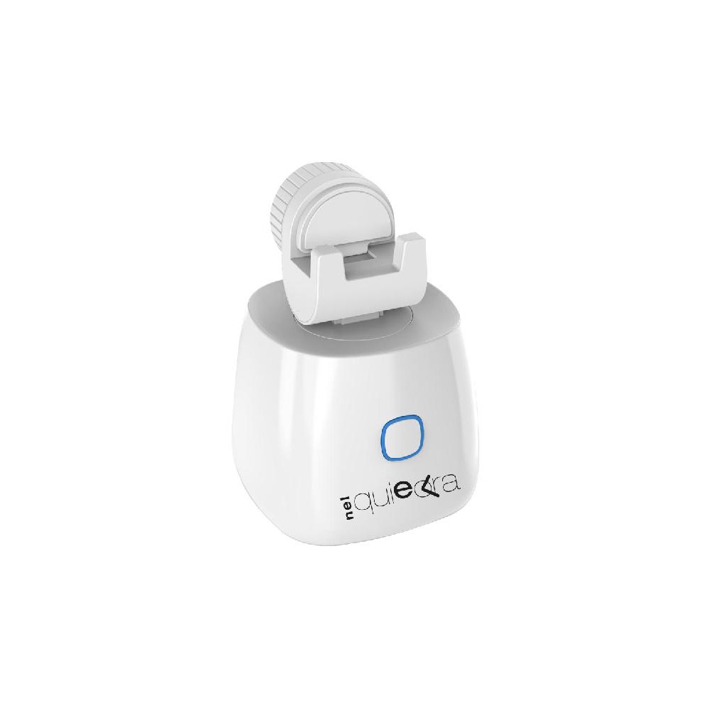 Supporto selfie motorizzato bianco NelQuieOra con pulsante frontale e base per smartphone