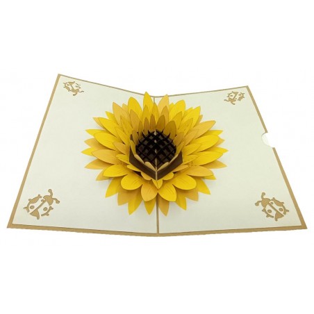 Biglietto Ringraziamento Girasole giallo Pop-up 3D artigianale aperto