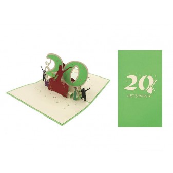 Interno biglietto 20° compleanno a tema musica e festa pop-up
