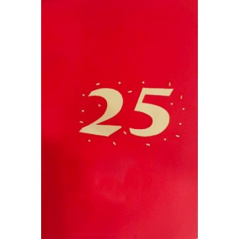 Copertina rossa biglietto 25 compleanno con numero bianco