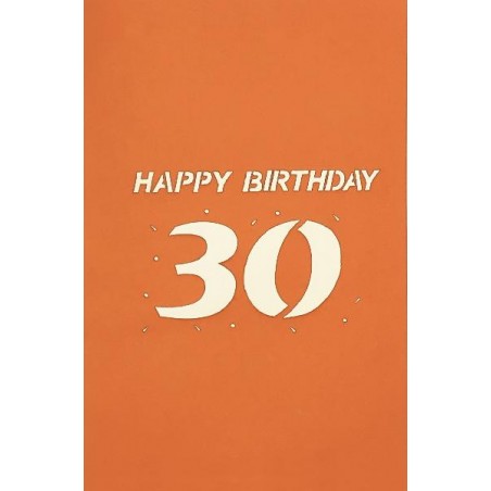 Copertina arancione con scritta Happy Birthday e numero 30