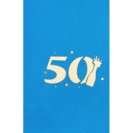 Copertina Biglietto 50 Anni Blu con bottiglia stilizzata