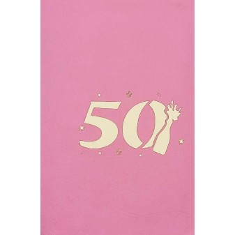 Copertina Biglietto 50 Anni Rosa con incisione bianca e bottiglia stilizzata