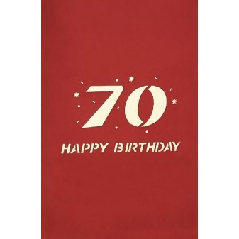 Copertina rossa Biglietto 70 Anni con scritta Happy Birthday