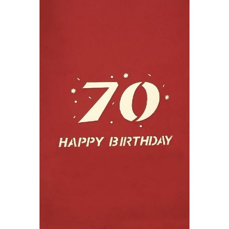 Copertina rossa Biglietto 70 Anni con scritta Happy Birthday