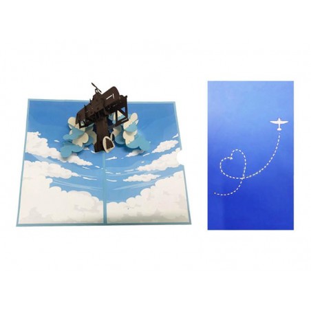 Vista interna ed esterna del biglietto Origami Aereo pop-up 3D