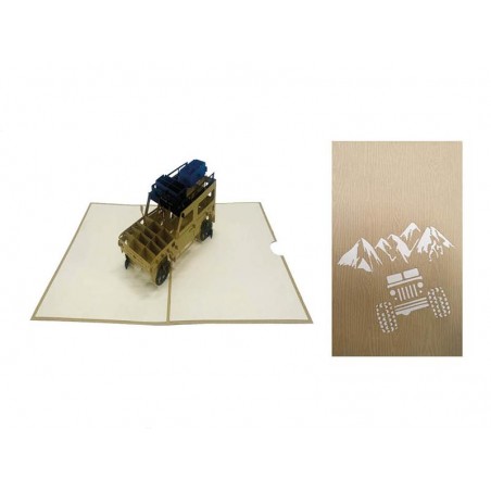 Vista interna ed esterna del biglietto origami fuoristrada