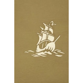 Copertina marrone con silhouette di galeone e onde ritagliate