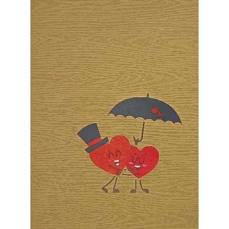 Copertina legno chiaro con due cuori abbracciati ritagliati sotto ombrello
