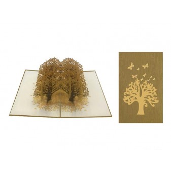 Vista interna ed esterna del biglietto origami Alberi d’Autunno
