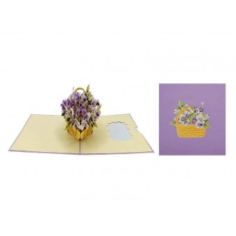 Vista completa biglietto pop-up con effetto 3D e decorazione floreale