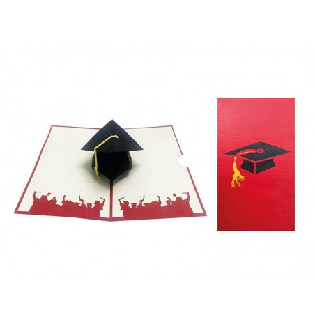 Interno biglietto laurea con tocco pop-up e silhouette celebrative